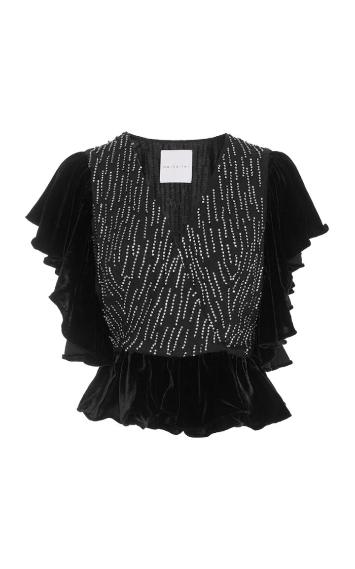 Markarian Exclusive Upside Down Crystal-embellished Velvet Top
