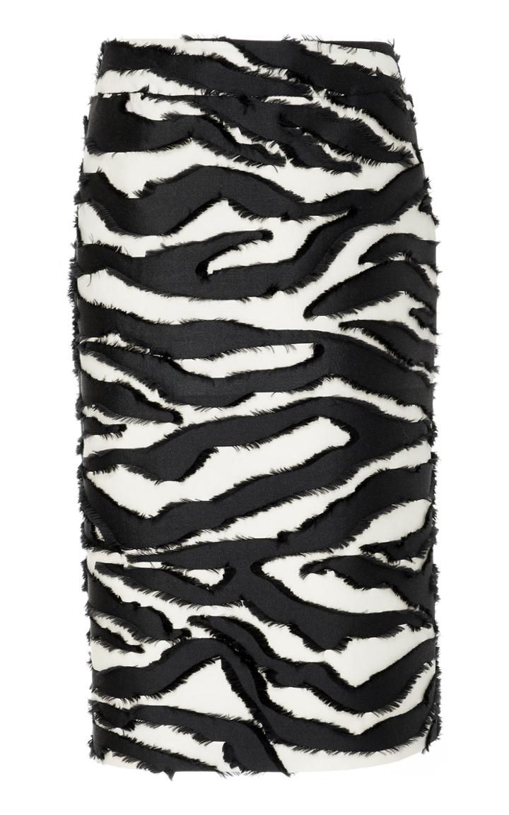 Oscar De La Renta A Line Zebra Print Midi Skirt