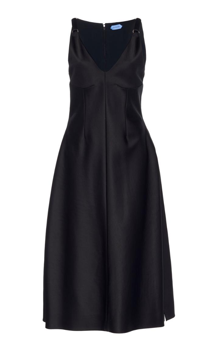 Mugler A-line Satin V-neck Midi Dress