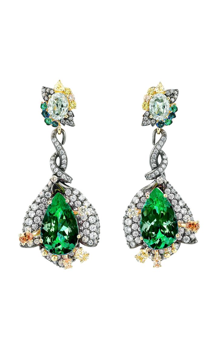 Moda Operandi Anabela Chan 18k Black Rhodium Emerald Fuchsia Earrings