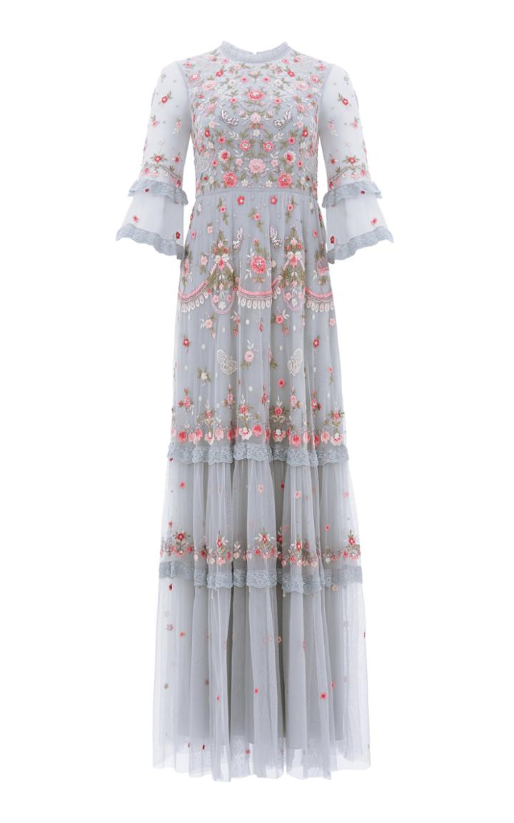 Moda Operandi Needle & Thread Butterfly Meadow Embroidered Tulle Gown Size: 4