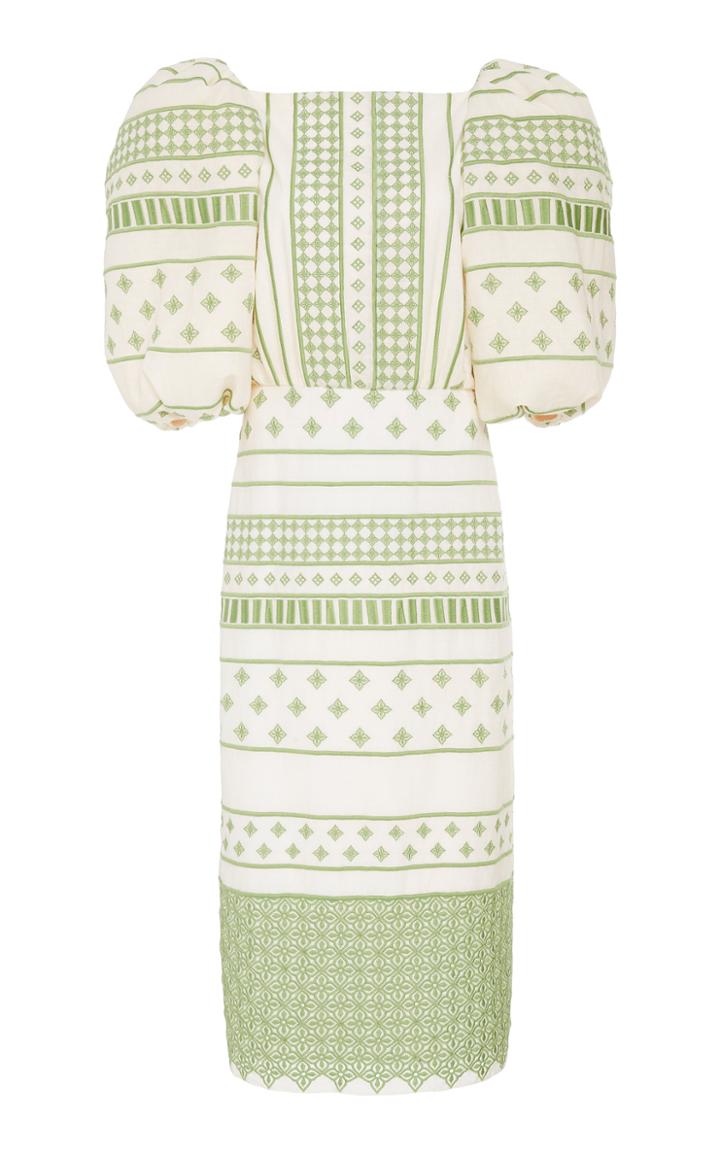 Johanna Ortiz Pre-columbian Culture Embroidered Cotton-voile Midi Dres
