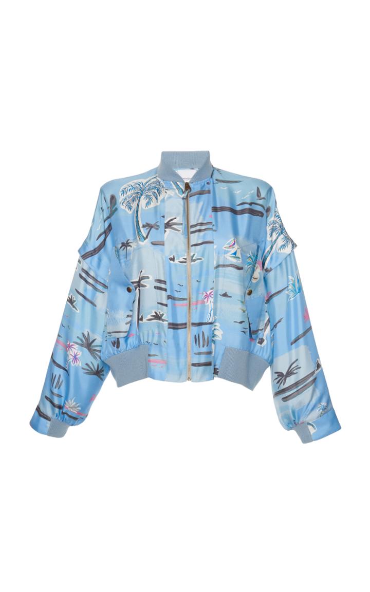 Agnona Silk Twill Tropical Print Luxury Bomber