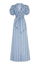 Rosie Assoulin Puff-sleeve Striped Cotton-blend Maxi Dress