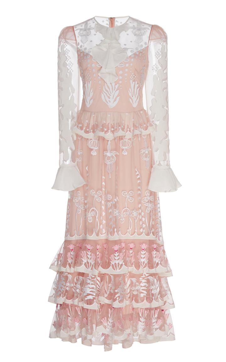 Moda Operandi Temperley London Florette Embroidered Ruffled Silk Dress Size: 6