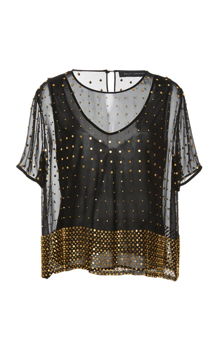 Sally Lapointe Silk Chffon Gold Stud Box Tee