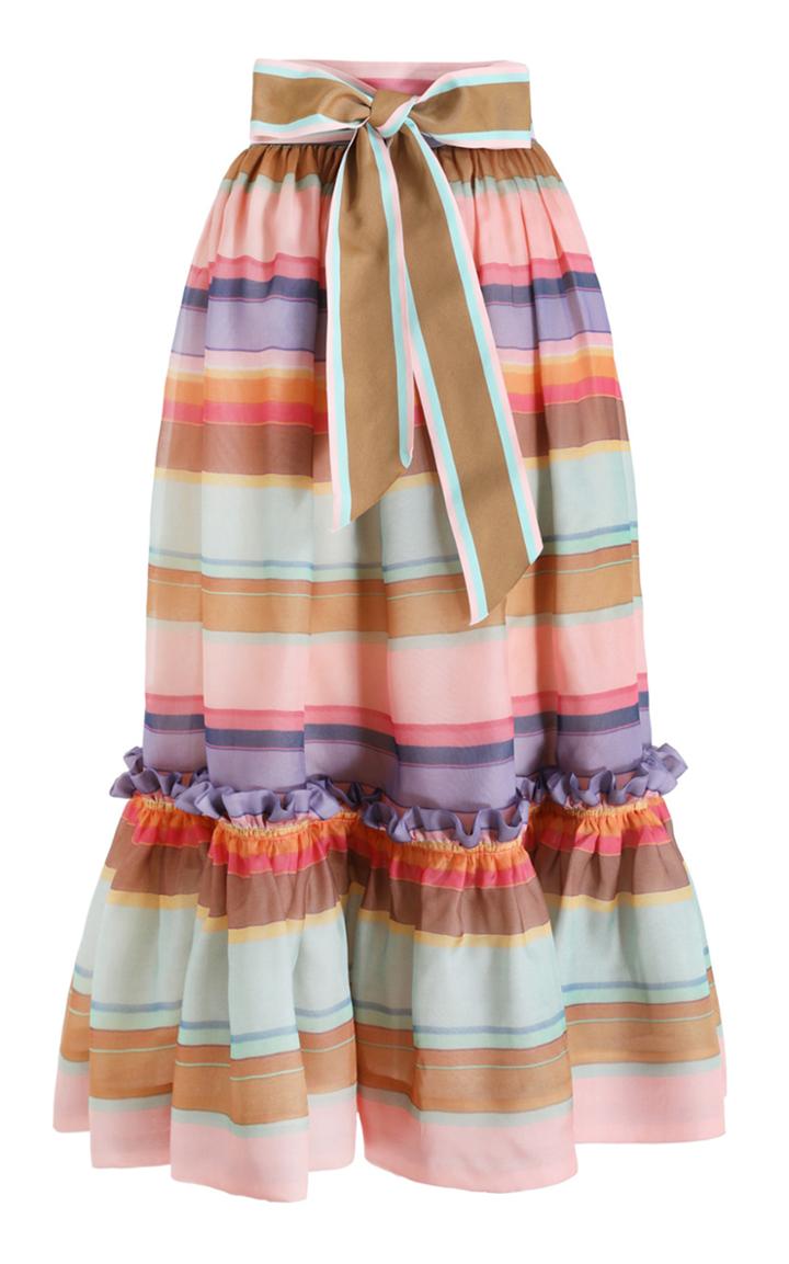Moda Operandi Zimmermann The Lovestruck Rainbow Silk Stripe Skirt
