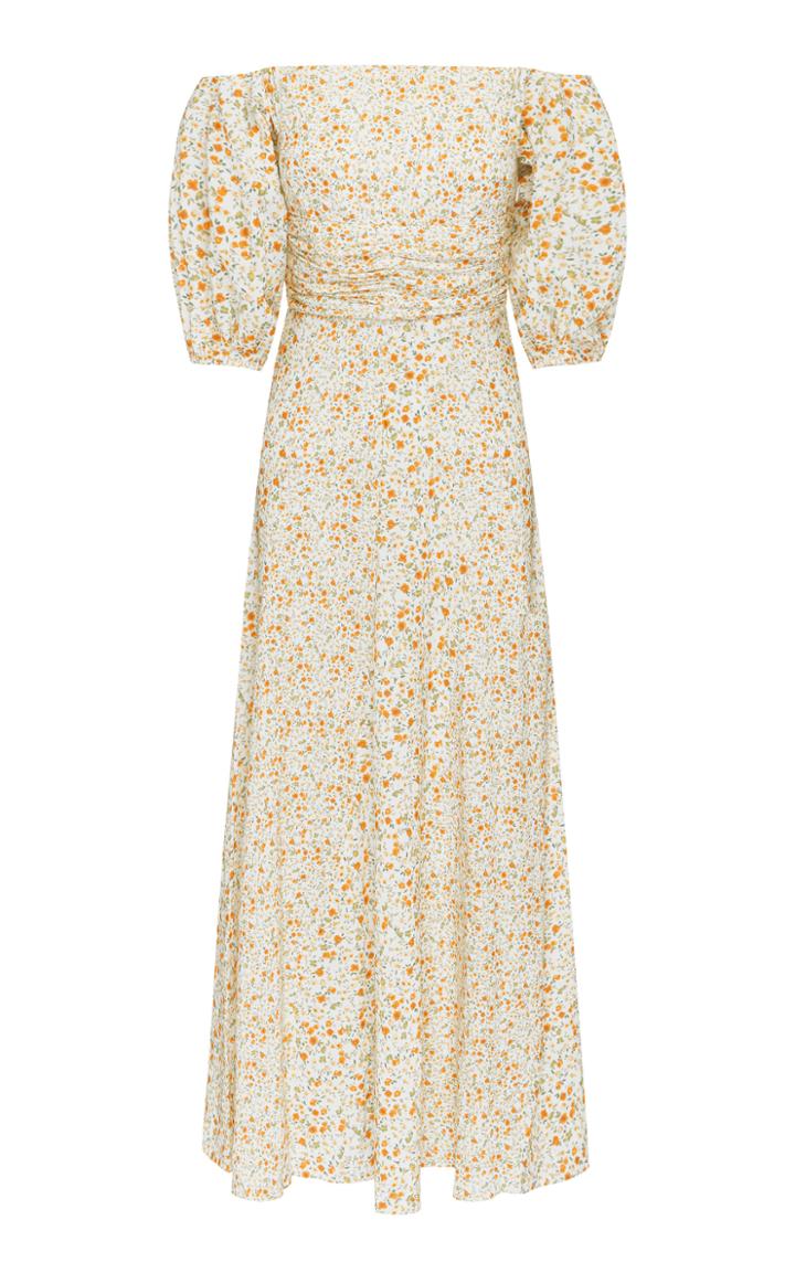 Moda Operandi Peony Off-the-shoulder Spliced Floral Cotton-blend Midi Dress