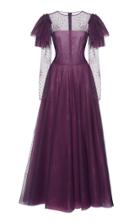 Costarellos Butterfly Sleeve Tulle Gown