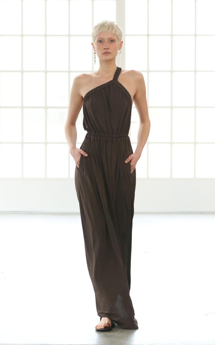 Matteau Swim Asymmetric Halter Chiffon Maxi Dress