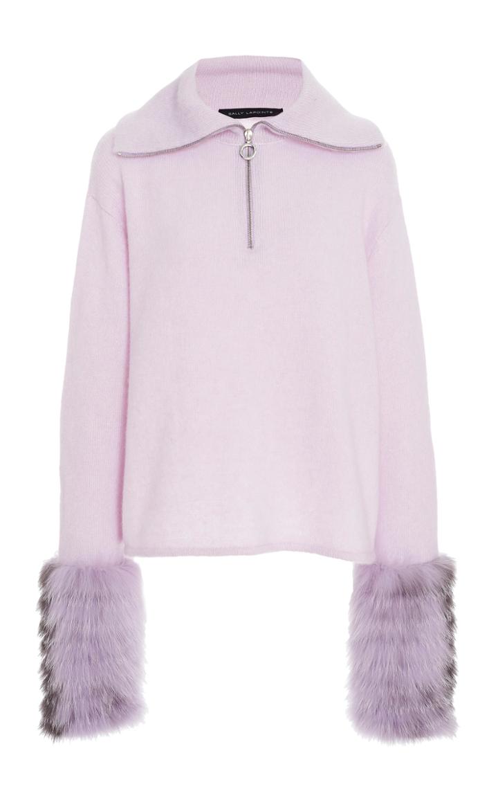 Sally Lapointe Fur-trimmed Silk-cashmere Sweater