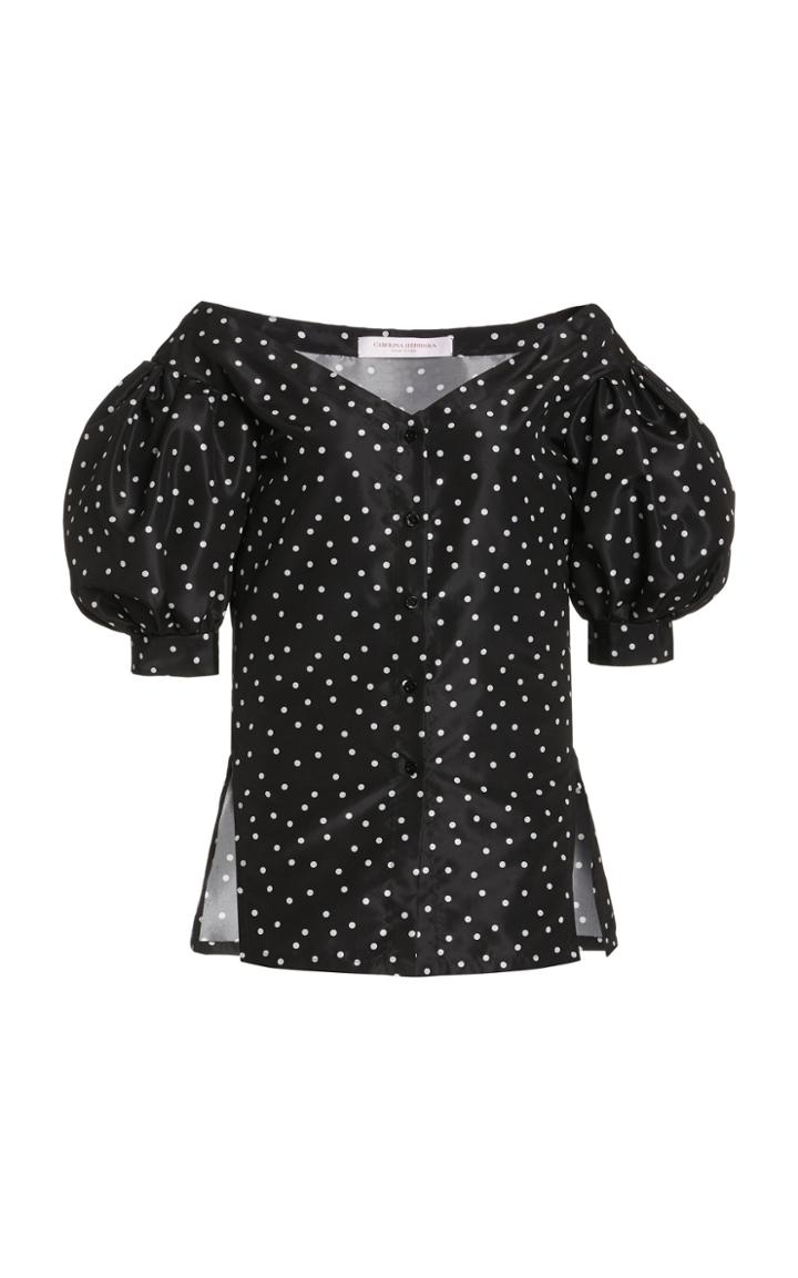 Moda Operandi Carolina Herrera Off-the-shoulder Dot Print Silk Taffeta Top