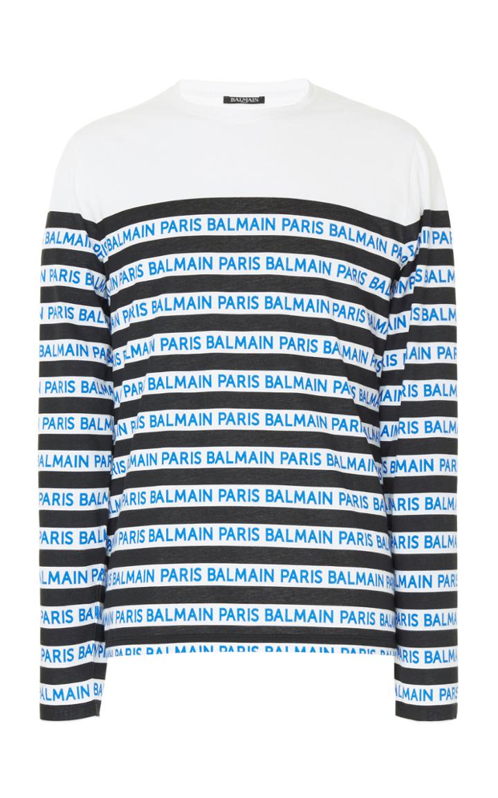Balmain Logo-intarsia Striped Cotton Sweatshirt