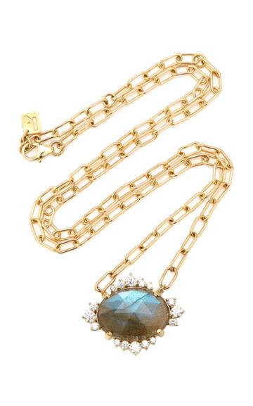 Kathryn Elyse Halo 14k Yellow Gold Labradorite And Diamond Necklace