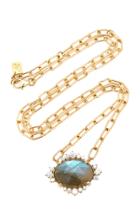 Kathryn Elyse Halo 14k Yellow Gold Labradorite And Diamond Necklace