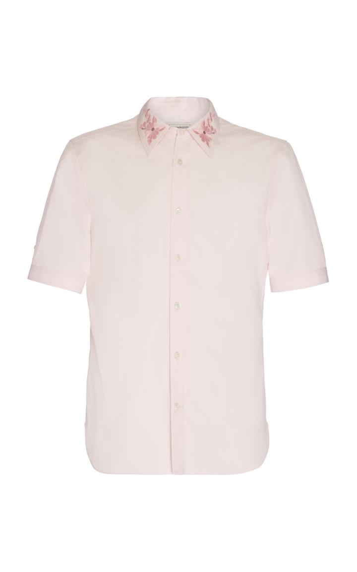 Alexander Mcqueen Floral-embroidered Cotton-poplin Shirt Size: 15