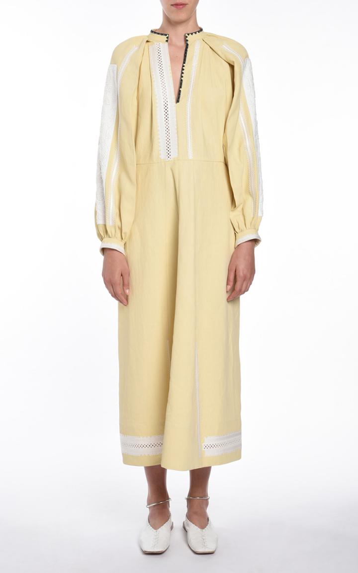 Moda Operandi Jil Sander Linen Wide Sleeve Midi Dress