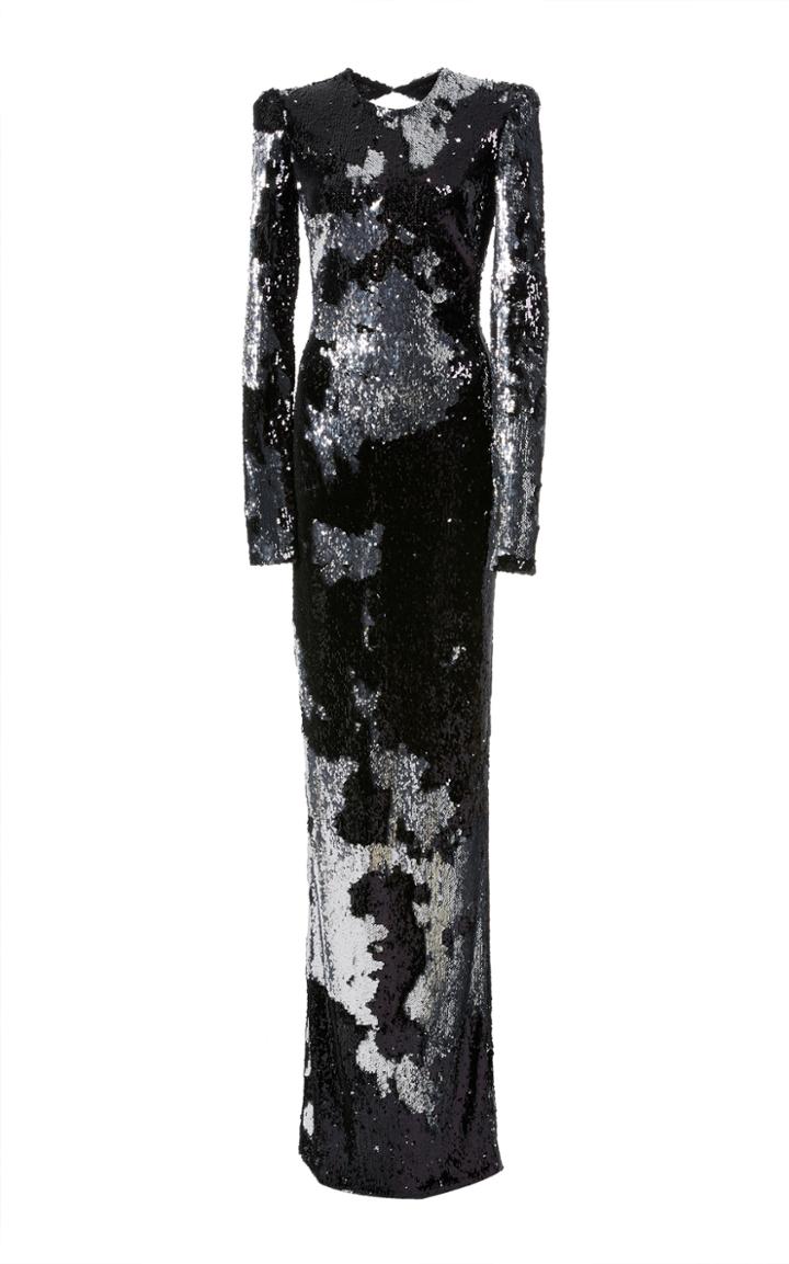 Naeem Khan Sequined Long Sleeve Gown