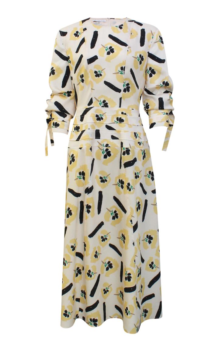 Moda Operandi Rejina Pyo Linda Pleated Floral Satin Twill Midi Dress