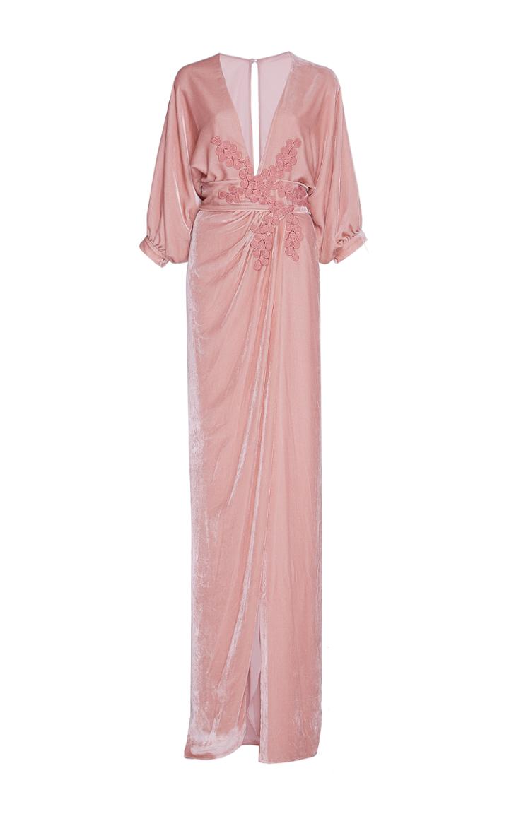 Costarellos Embroidered Velvet Gown