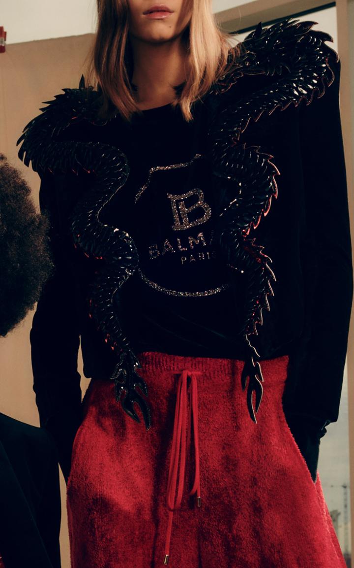 Balmain Rhinestone Branded Jersey Silk-blend T-shirt