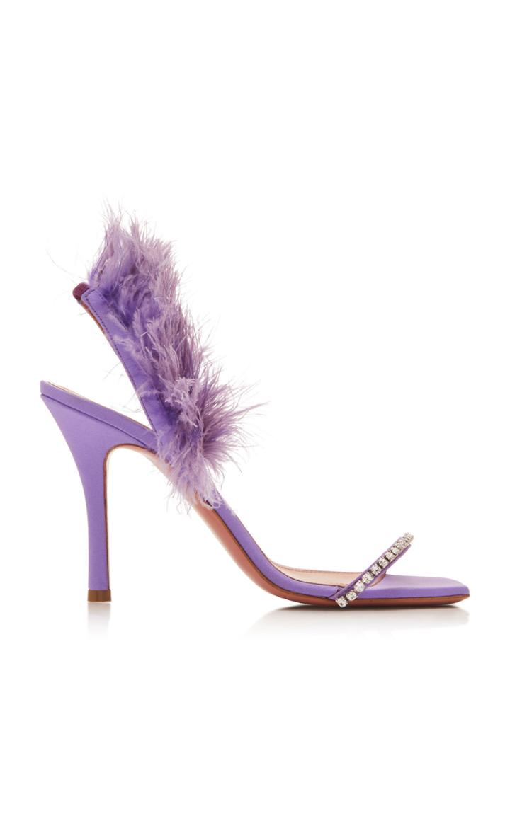 Amina Muaddi Adwoa Feather And Crystal-embellished Satin Sandals