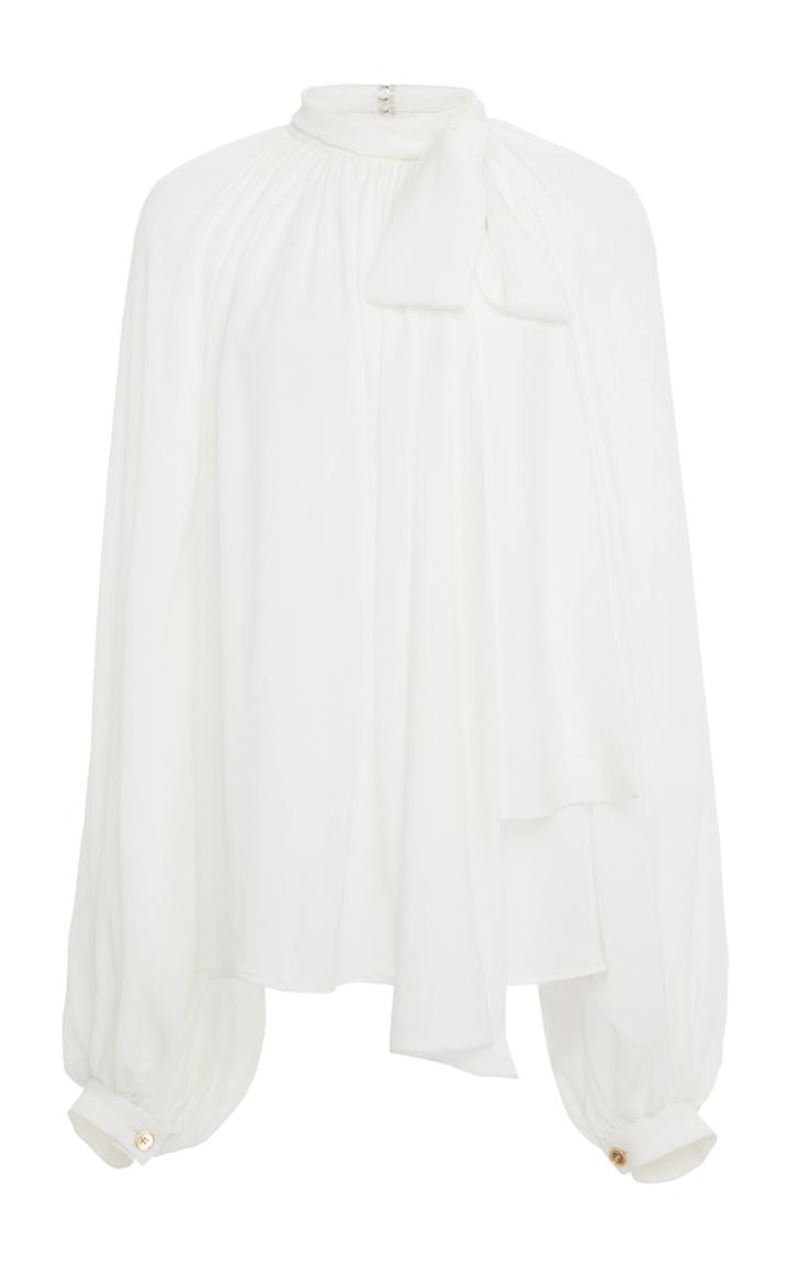 Elie Saab Mock Neck Crepe De Chine Draped Blouse