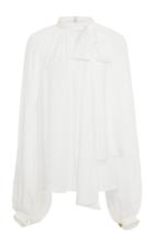 Elie Saab Mock Neck Crepe De Chine Draped Blouse