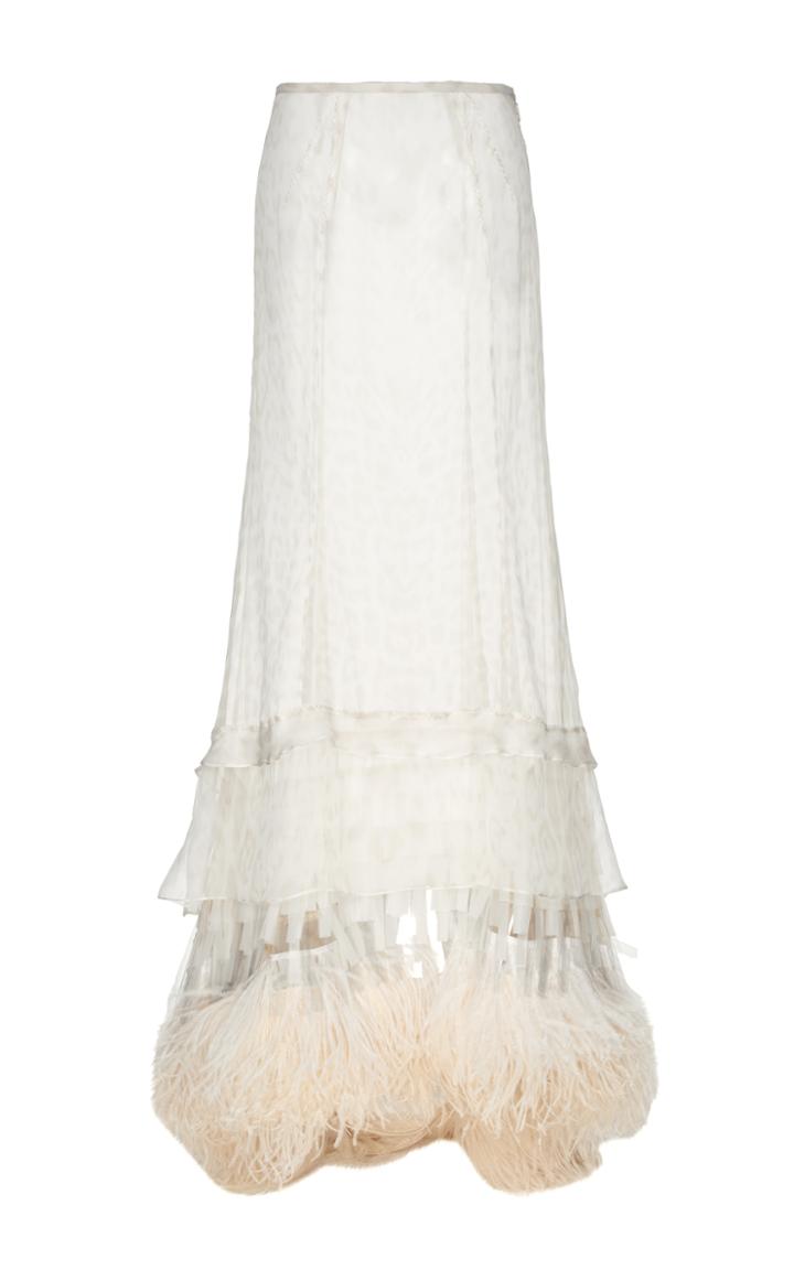 Roberto Cavalli Feathered Hem Long Skirt