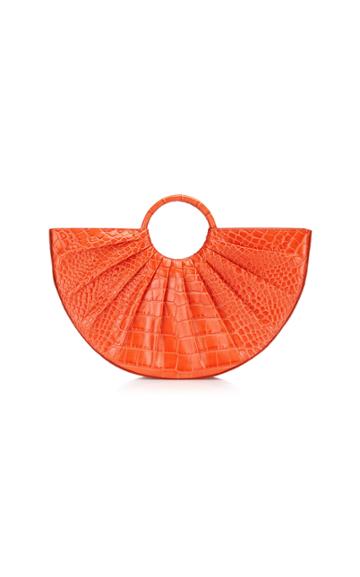 Dlyp Pleated Bender Midi Croc Embossed Leather Tote