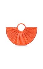 Dlyp Pleated Bender Midi Croc Embossed Leather Tote