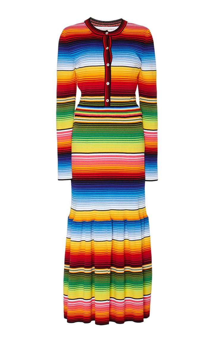 Carolina Herrera Cotton Blend Striped Knit Dress