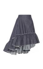 Moda Operandi Max Mara Tebano Asymmetric Ruffled Cotton Denim Midi Skirt