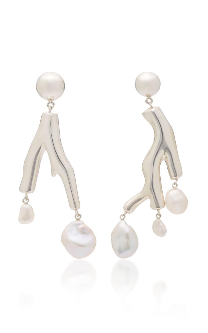 Agmes Baroque Coral Sterling Silver And Pearl Earrings