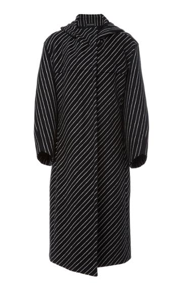 Narciso Rodriguez Bias Stripe Wool Hooded Coat