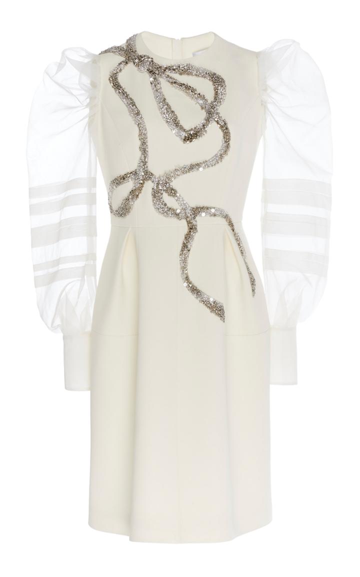Dice Kayek Bead Embroidered Wool Dress With Chiffon Sleeves