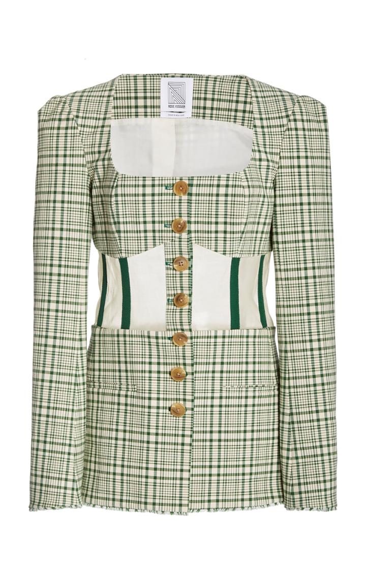 Moda Operandi Rosie Assoulin Corset-detailed Plaid Cotton Blazer