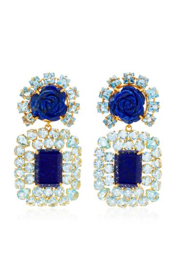 Bounkit Lapis And Quartz Rose Drop Earrings