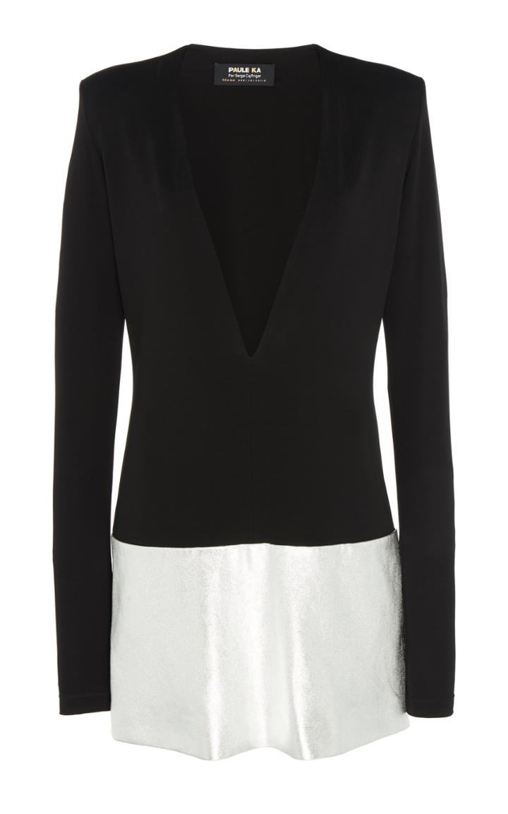 Paule Ka V-neck Jersey And Leather Dress