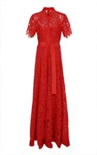 Lela Rose Flutter Sleeve Collared Gown