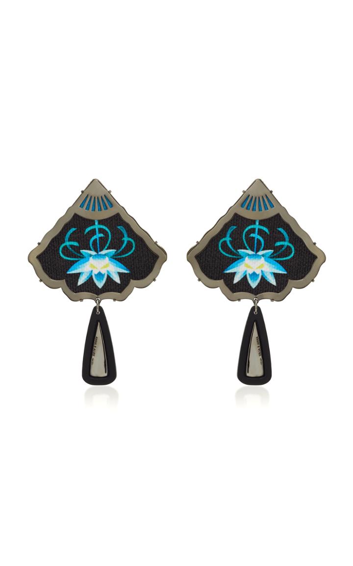 Anna E Alex Silver And Black Rhodium-plated Embroidered Resin Earrings