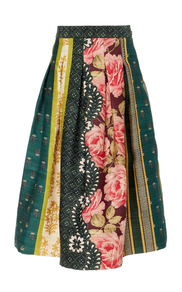 Oscar De La Renta Mid Rise Paneled Print Midi Skirt