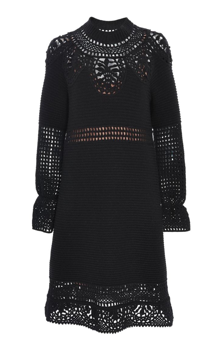 Alberta Ferretti Flare Sleeve Wool Crochet Dress