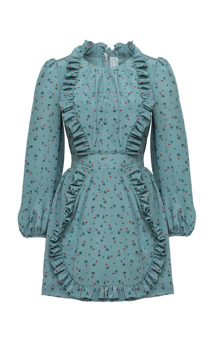 Ulyana Sergeenko Demi Couture Floral Ruffle Detail Dress