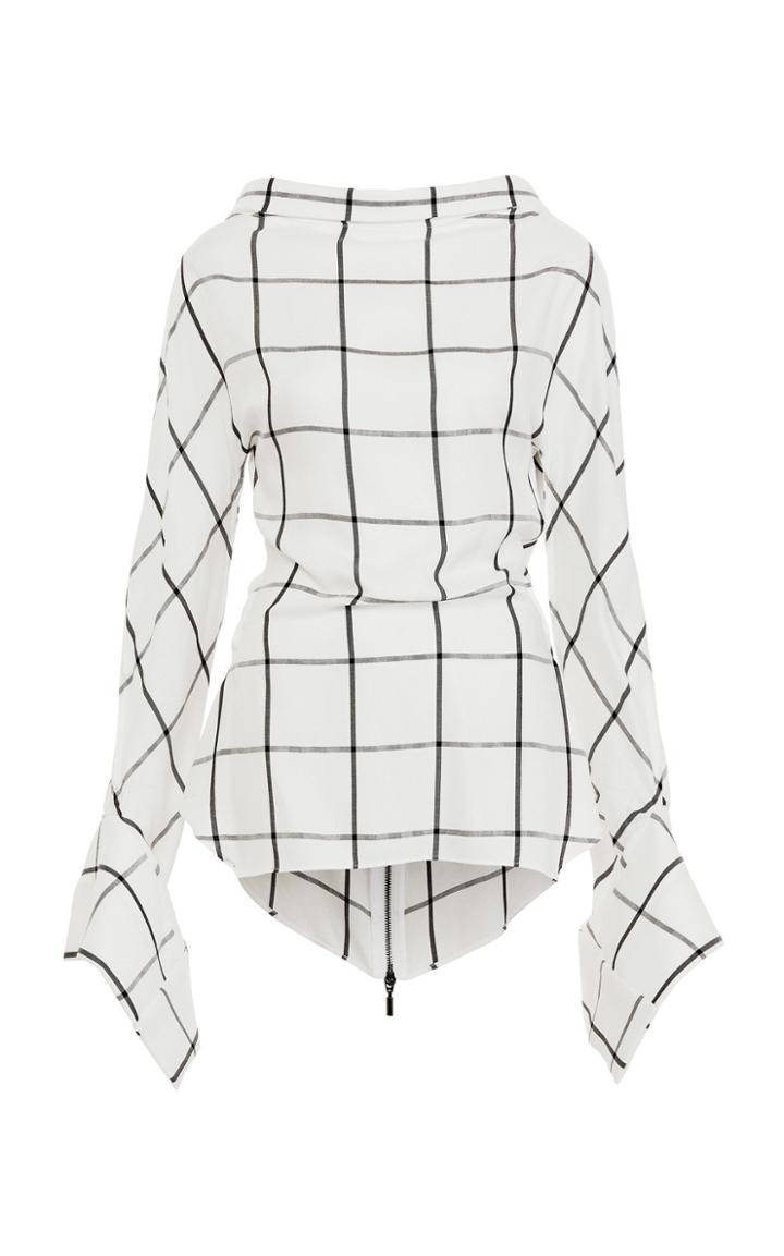 Maticevski Courageous Checked Bell Sleeve Blouse