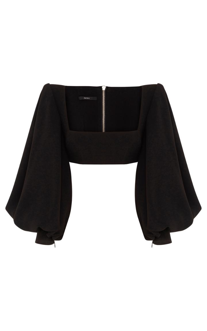 Moda Operandi Alex Perry Bane Stretch Crepe Portrait Balloon Sleeve Crop Top