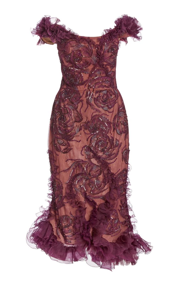 Moda Operandi Marchesa Ruffled-trimmed Tulle Midi Dress