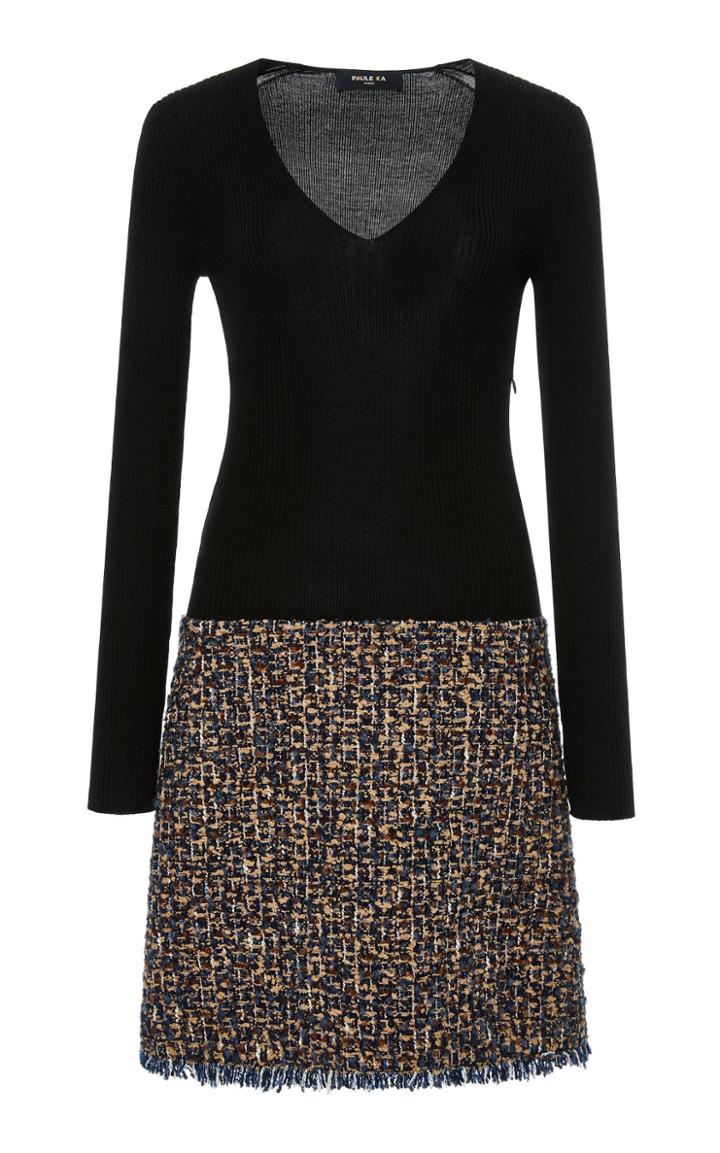 Paule Ka Tweed Mixed Media Dress