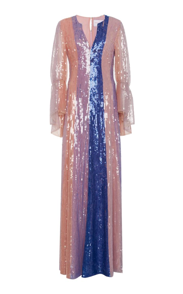Carolina Herrera Puff Bell Sleeve Embroidered Gown