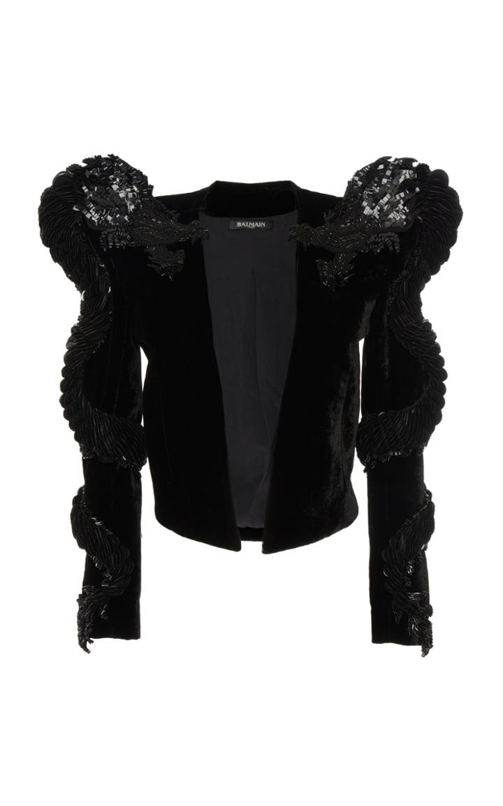 Balmain Dragon Sleeve Embroidered Velvet Jacket
